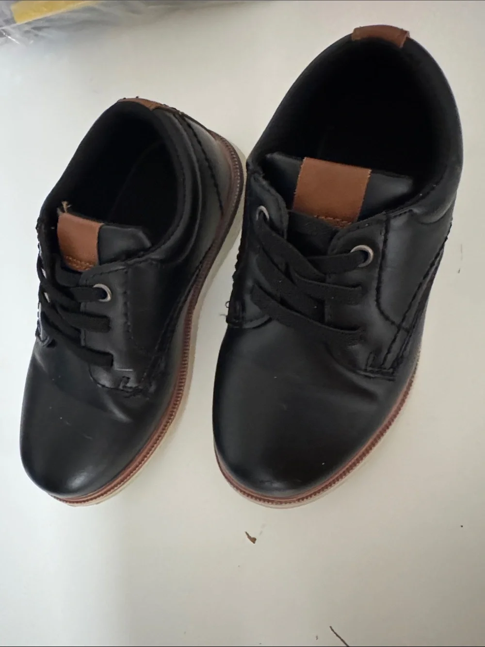 Kids Black Dress Shoes with Brown Accent